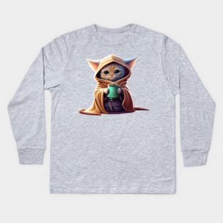 Grogu Kitten Star Wars Mandalorian Baby Yoda Cute Adorable Fan Art Star Wars Gift for Cat Lovers Kids Long Sleeve T-Shirt